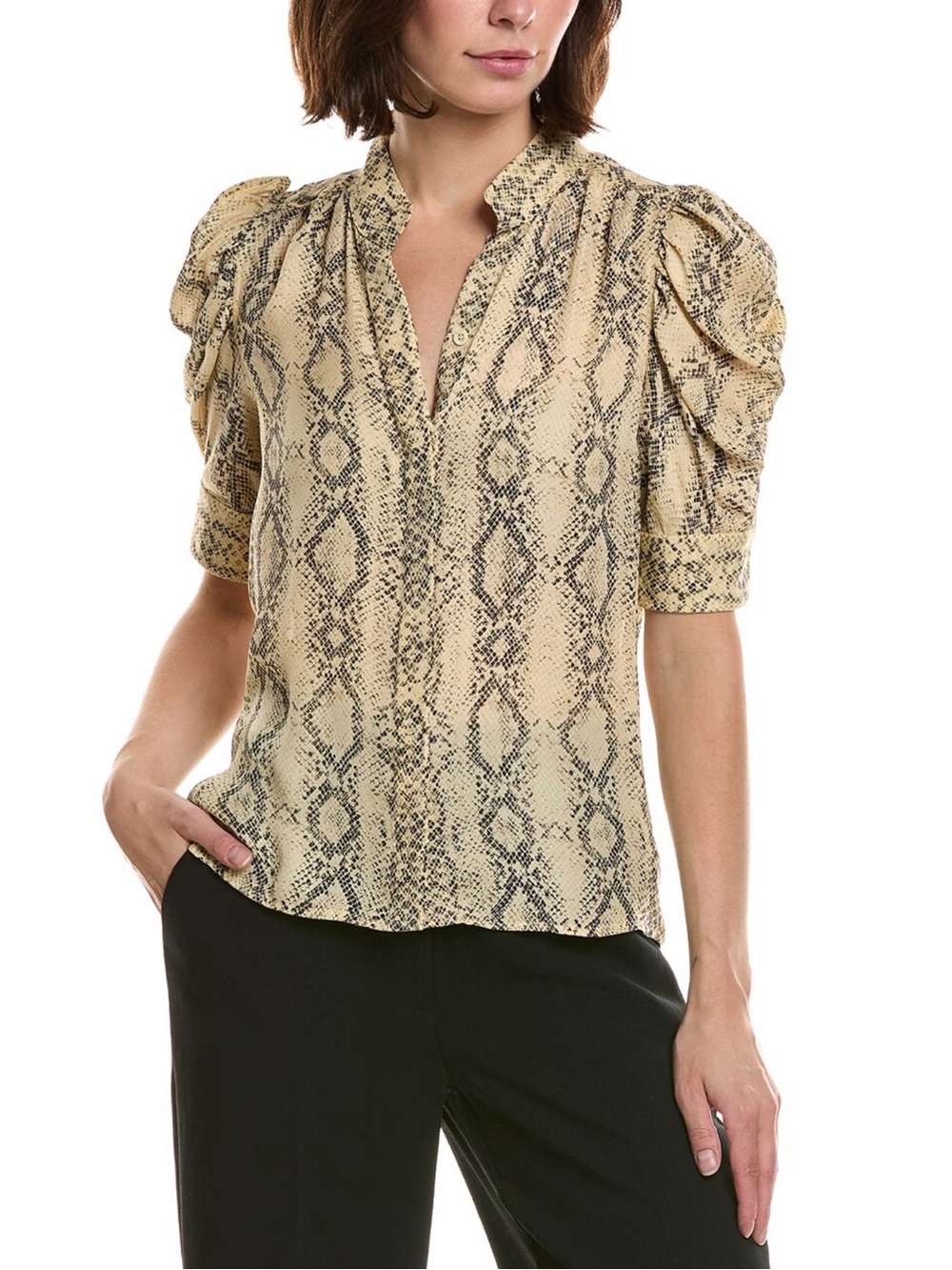 Frame Denim Beige Snake-Print Puff Sleeve Blouse